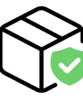Shipping insurance box with green shield and checkmark design for product protection